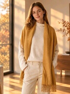 Pretty Persuasions Mustard Fringe Wrap Scarf